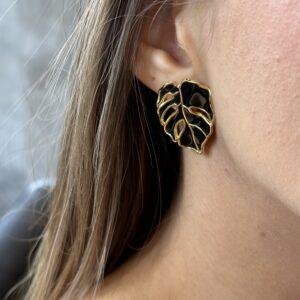Brinco Folha All Black - Preto