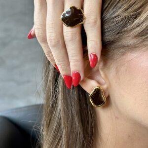 Conjunto Brinco e Anel Miranda - Marrom